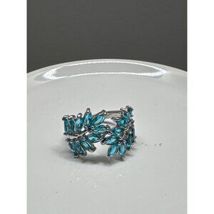 Blue Leaf Sterling Silver Ring With Marquise Cut Stones